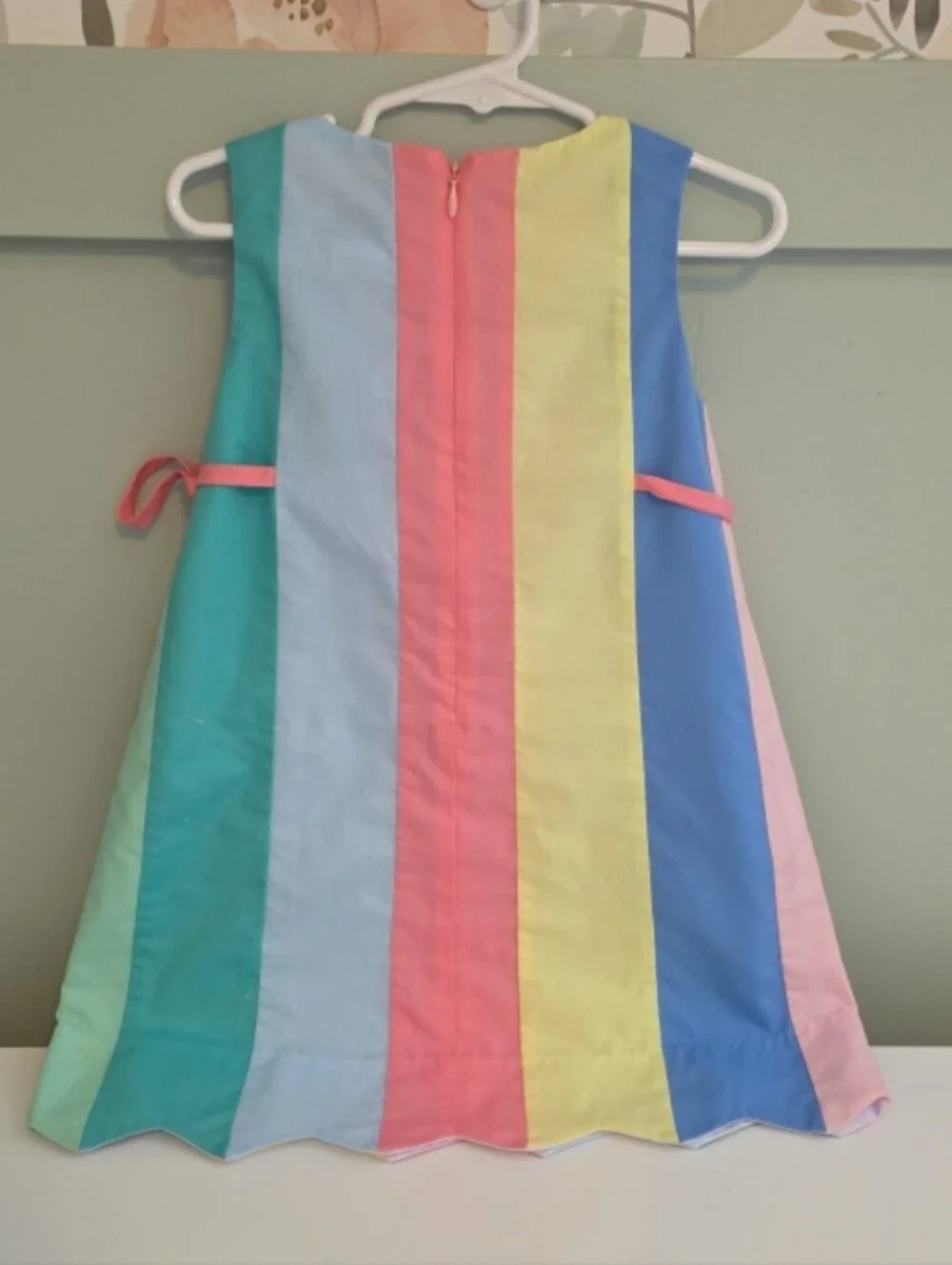 Florence Eiseman Pastel Rainbow Stripe A-Line Dress with Pink Side Ties 4t